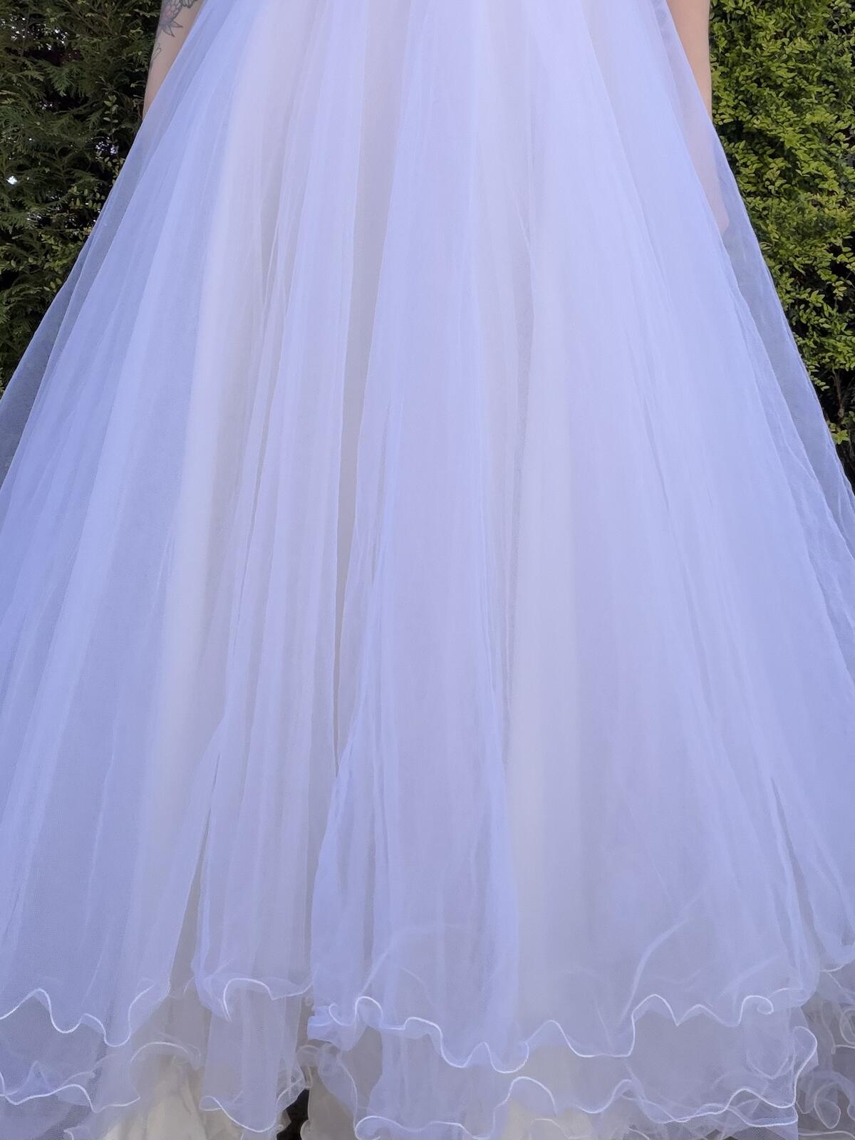 Vintage 1980s Wedding Dress White Tulle Puff Sleeve Bridal Maxi Dress Size 12