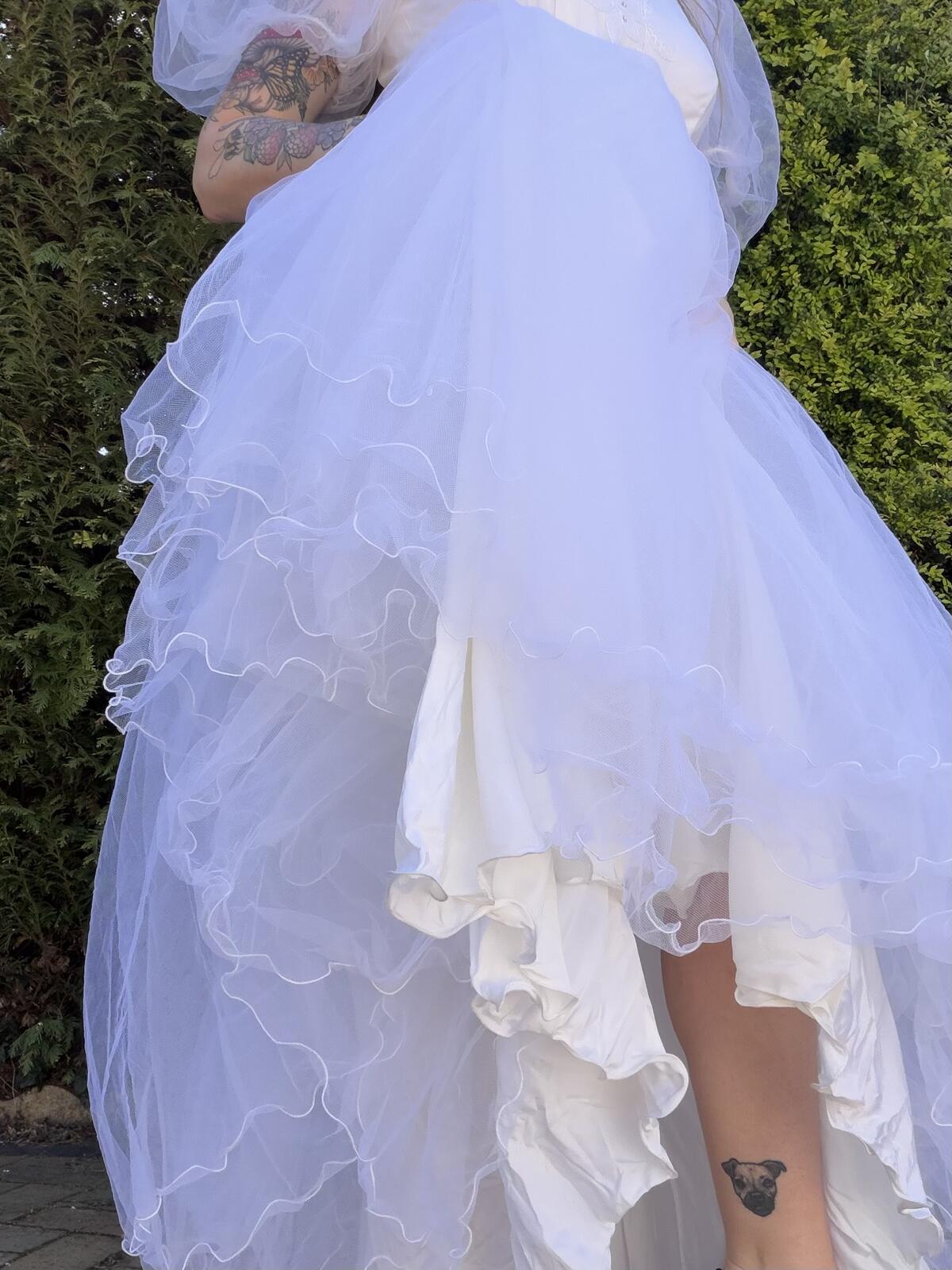 Vintage 1980s Wedding Dress White Tulle Puff Sleeve Bridal Maxi Dress Size 12