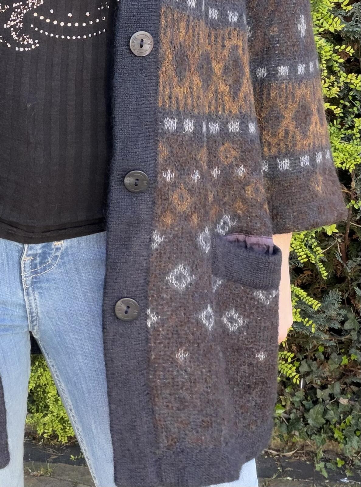 Vintage 1980s Mohair Cardigan Retro Patterned Knitted Button Up Knit Jumper M 14