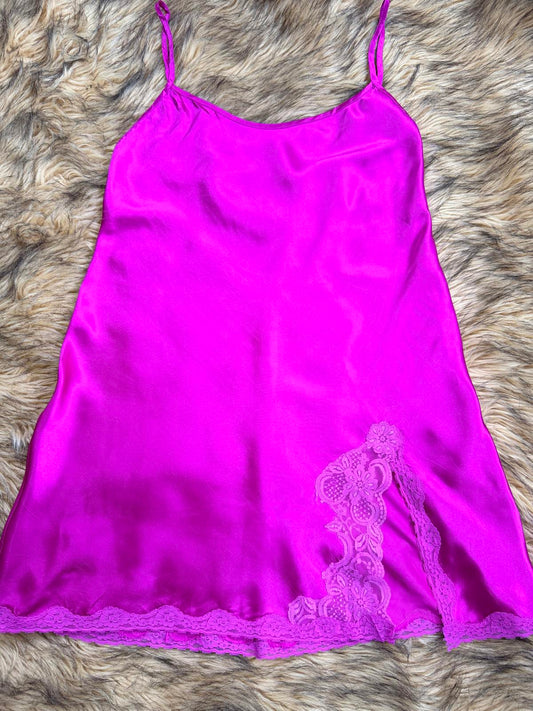 Satin Slip Dress babydoll by Lazenza Vintage Y2K with Lace Detail Pink size M 12