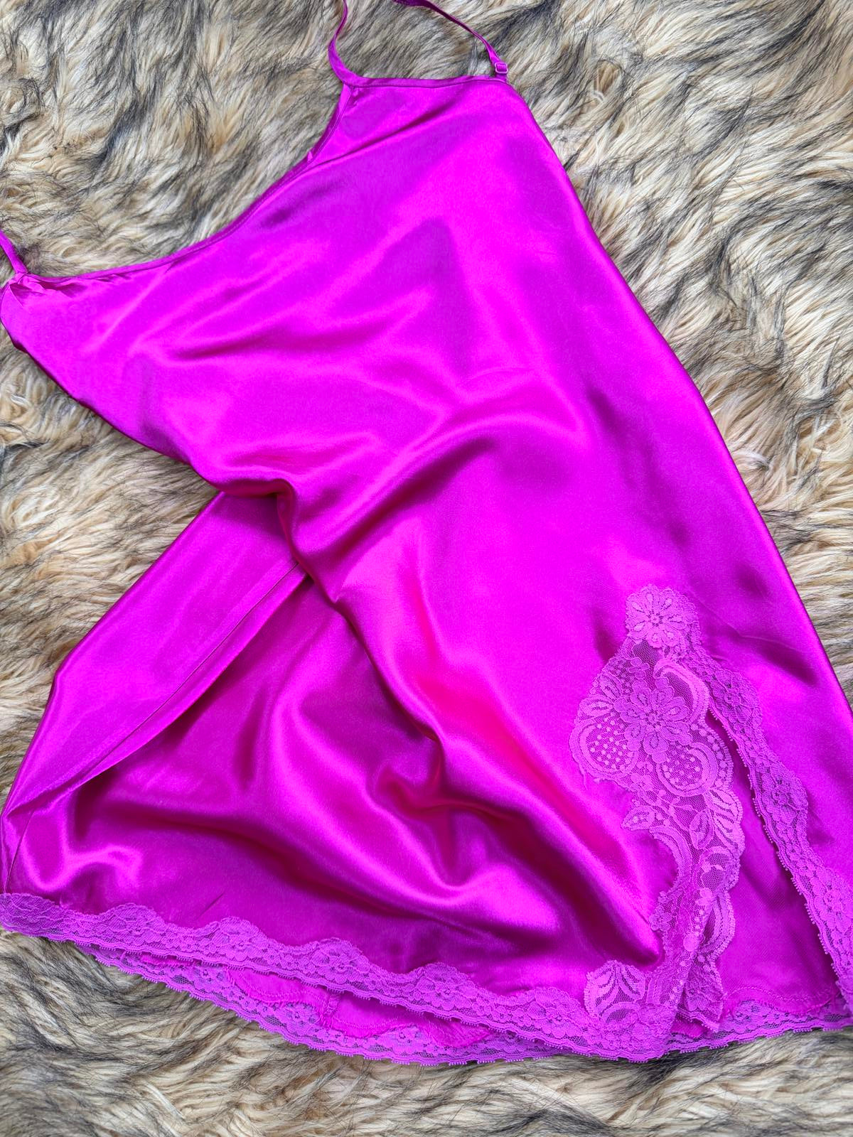 Satin Slip Dress babydoll by Lazenza Vintage Y2K with Lace Detail Pink size M 12
