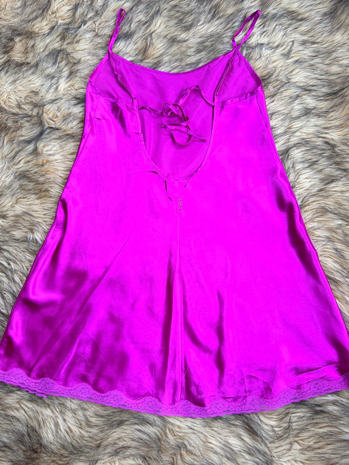 Satin Slip Dress babydoll by Lazenza Vintage Y2K with Lace Detail Pink size M 12