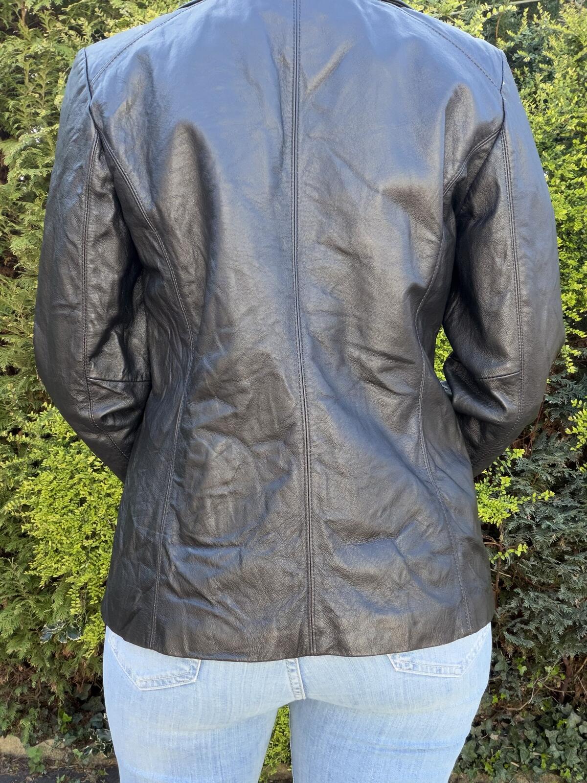 Black Real Leather Jacket Zip up Classic Biker Jacket size 8 10 by Worthington