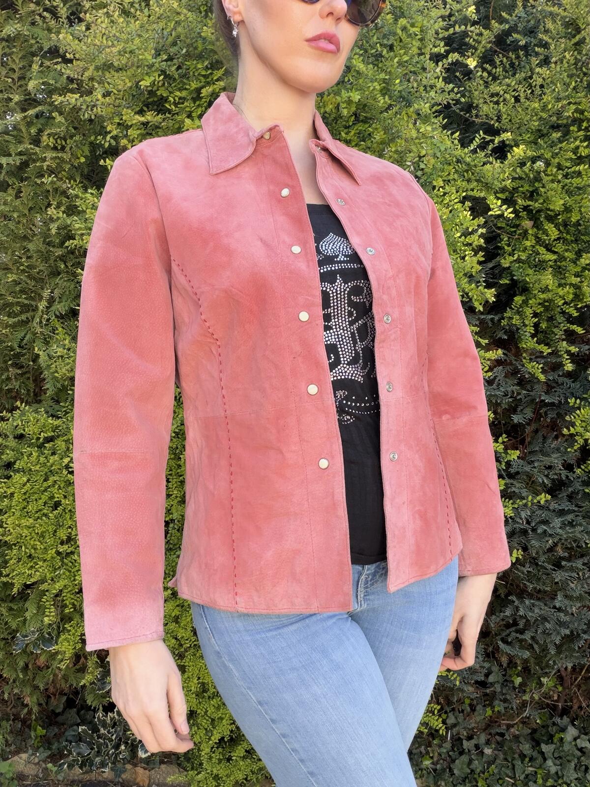 Vintage Y2K Western Jacket by Pink Suede Button Up CowBoy Festival coat Size 10