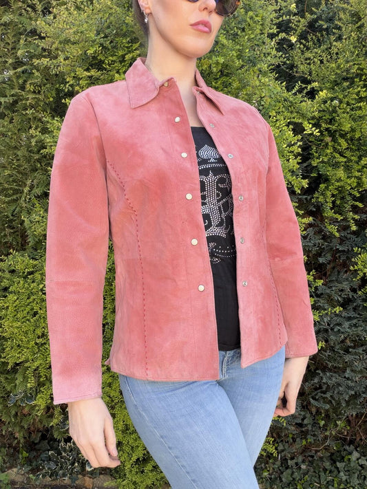 Vintage Y2K Western Jacket by Pink Suede Button Up CowBoy Festival coat Size 10
