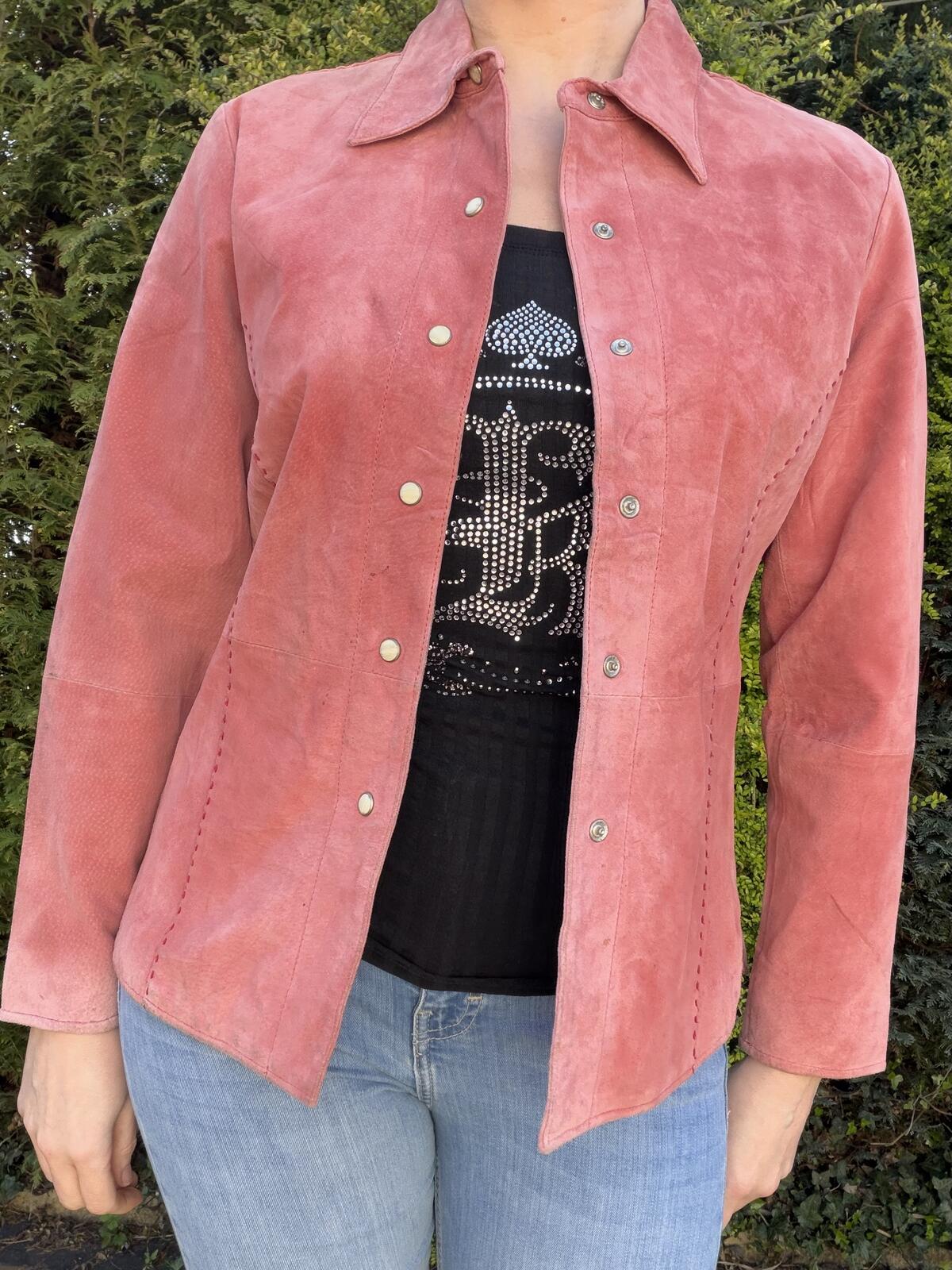 Vintage Y2K Western Jacket by Pink Suede Button Up CowBoy Festival coat Size 10