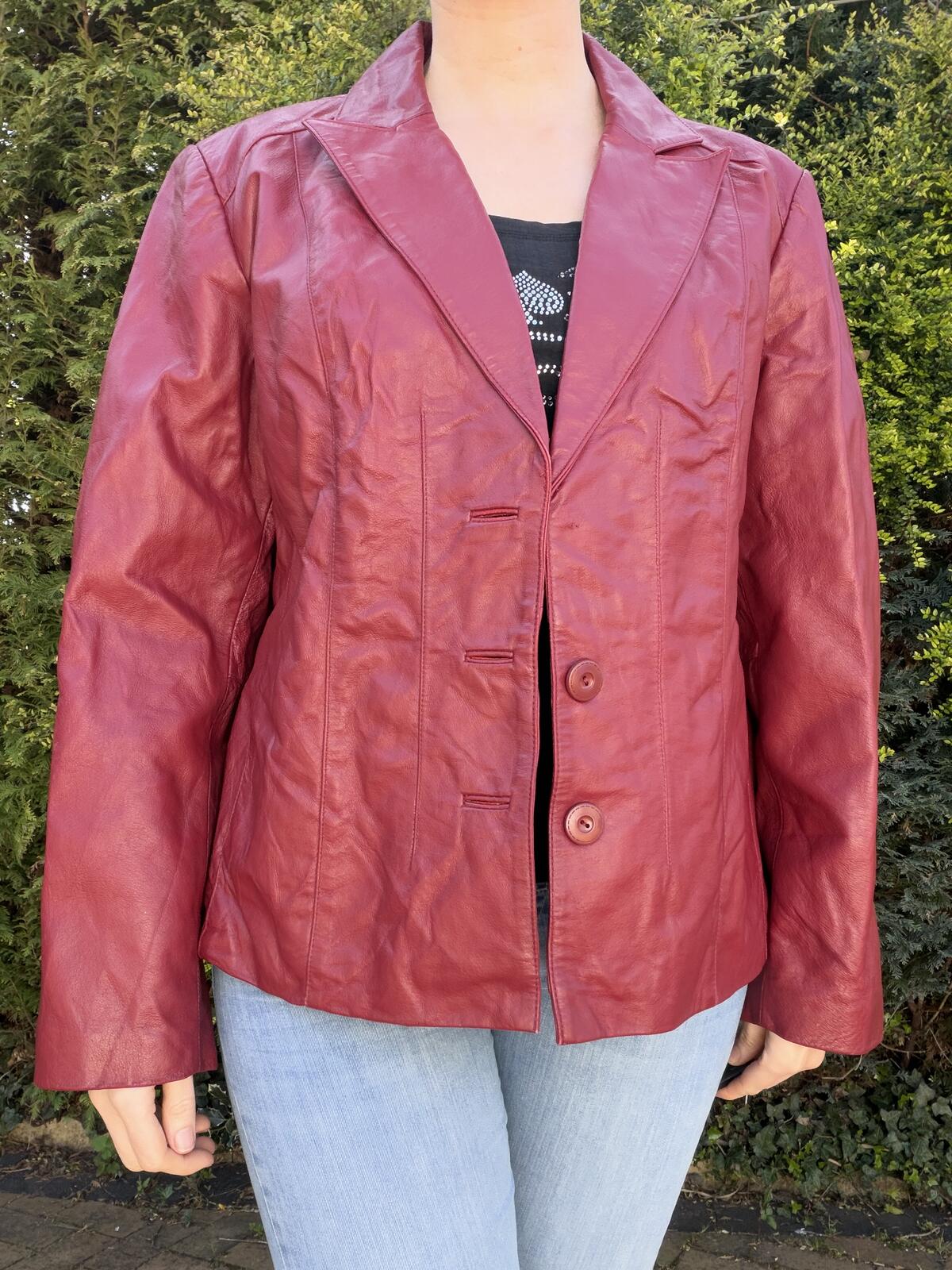 Vintage Burgundy Leather Jacket Y2K Red Blazer by East 5th Size 18