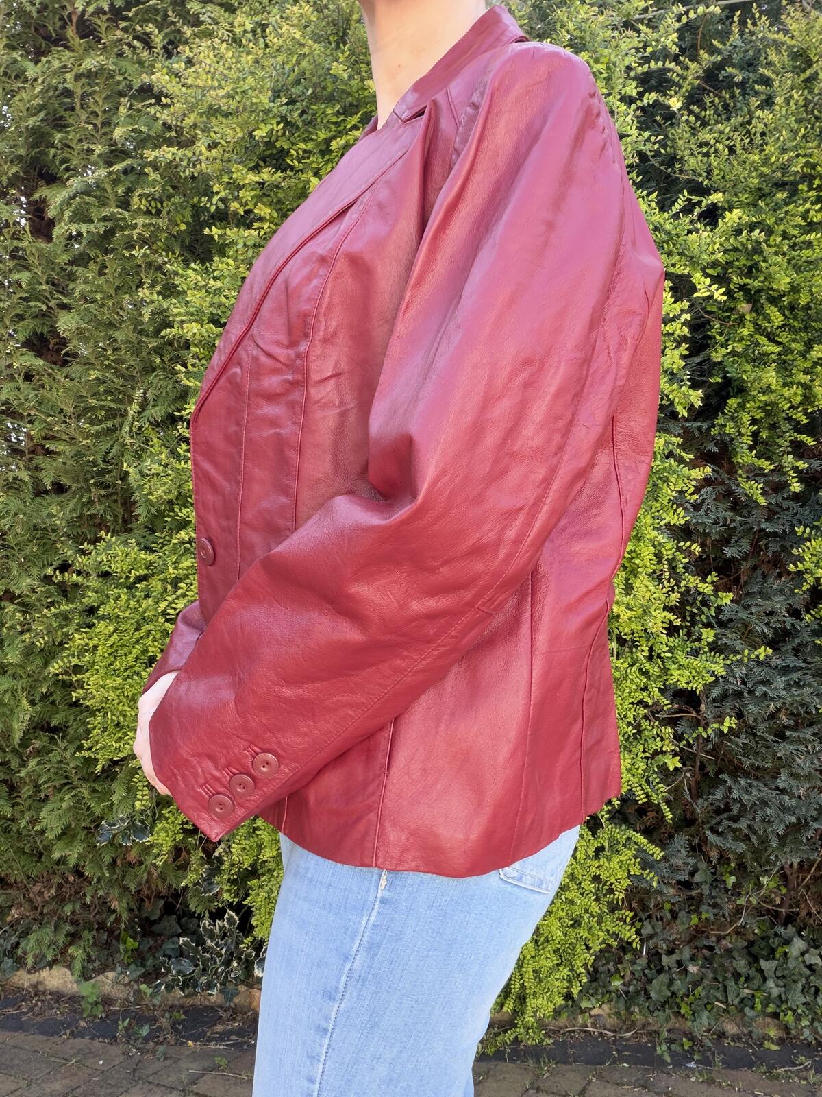 Vintage Burgundy Leather Jacket Y2K Red Blazer by East 5th Size 18