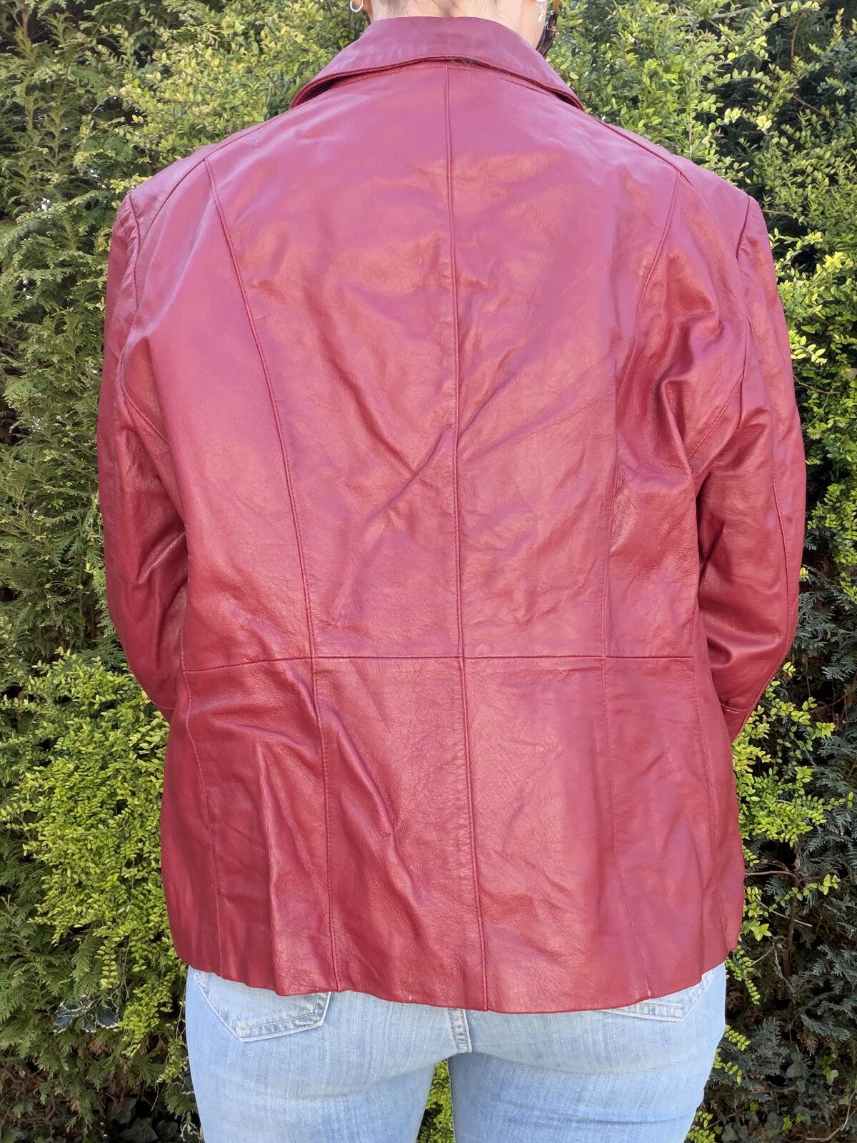 Vintage Burgundy Leather Jacket Y2K Red Blazer by East 5th Size 18