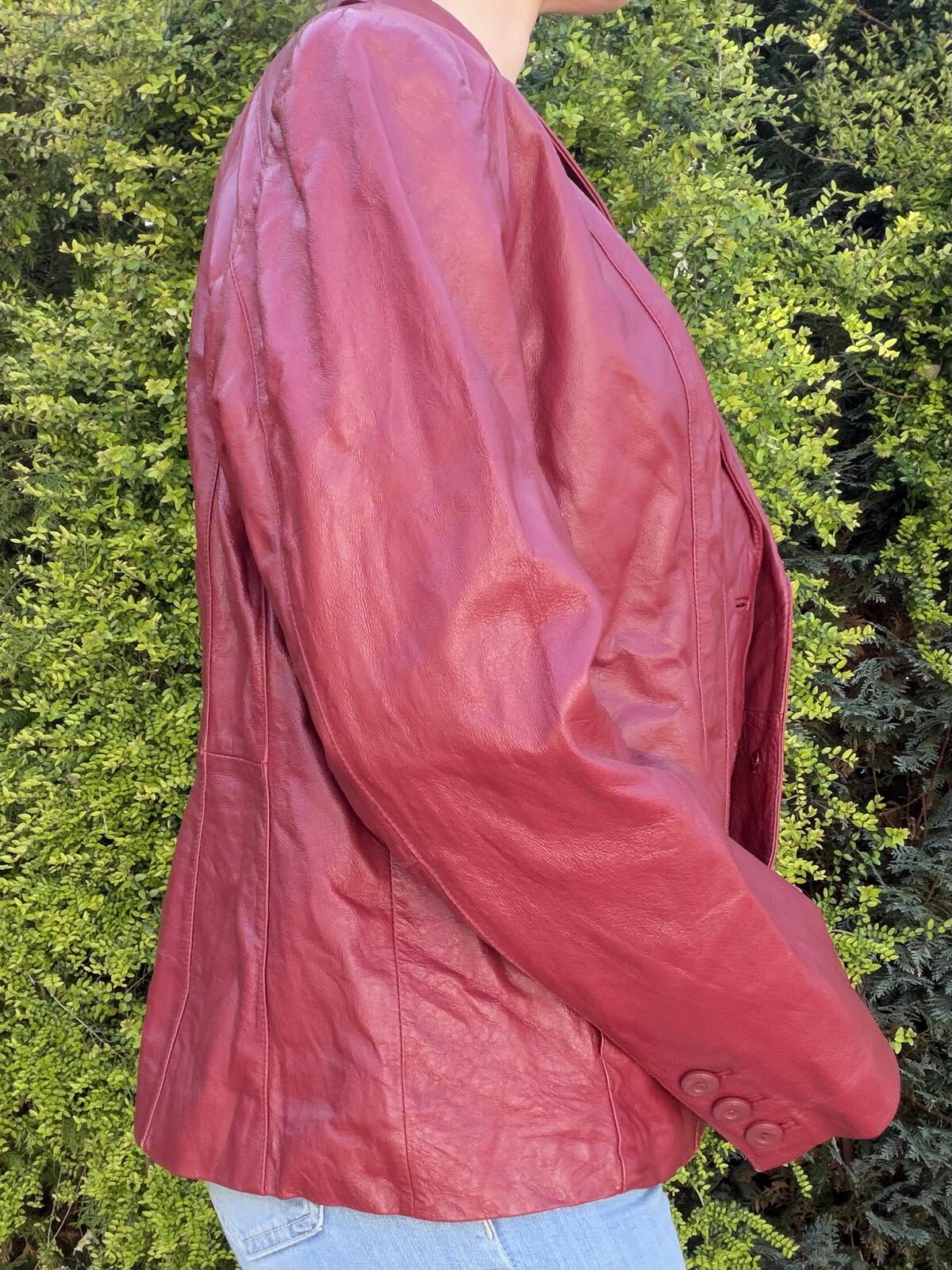 Vintage Burgundy Leather Jacket Y2K Red Blazer by East 5th Size 18