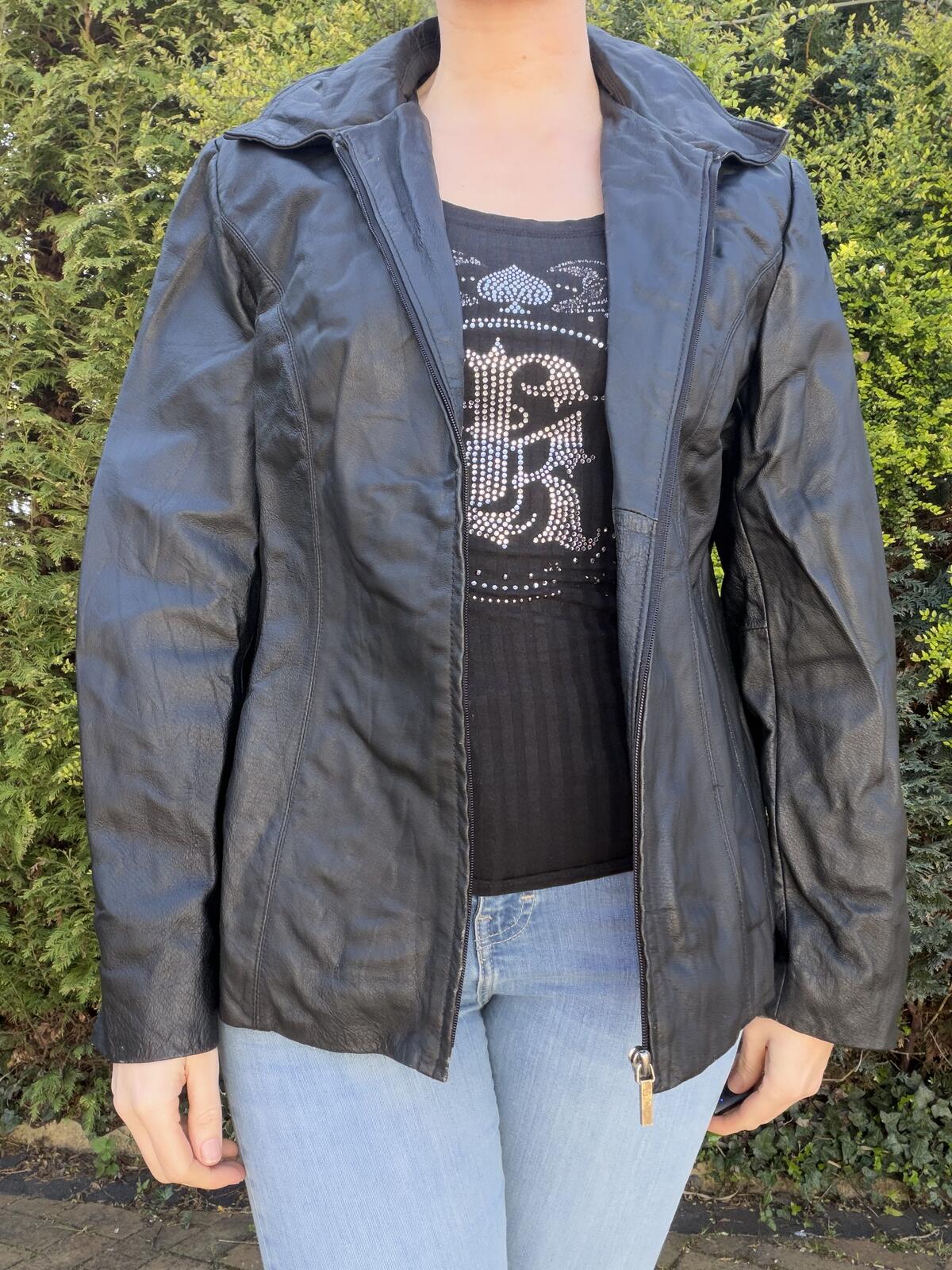 Black Leather Jacket with Zip Closure by Worthington Biker Festival coat size 16