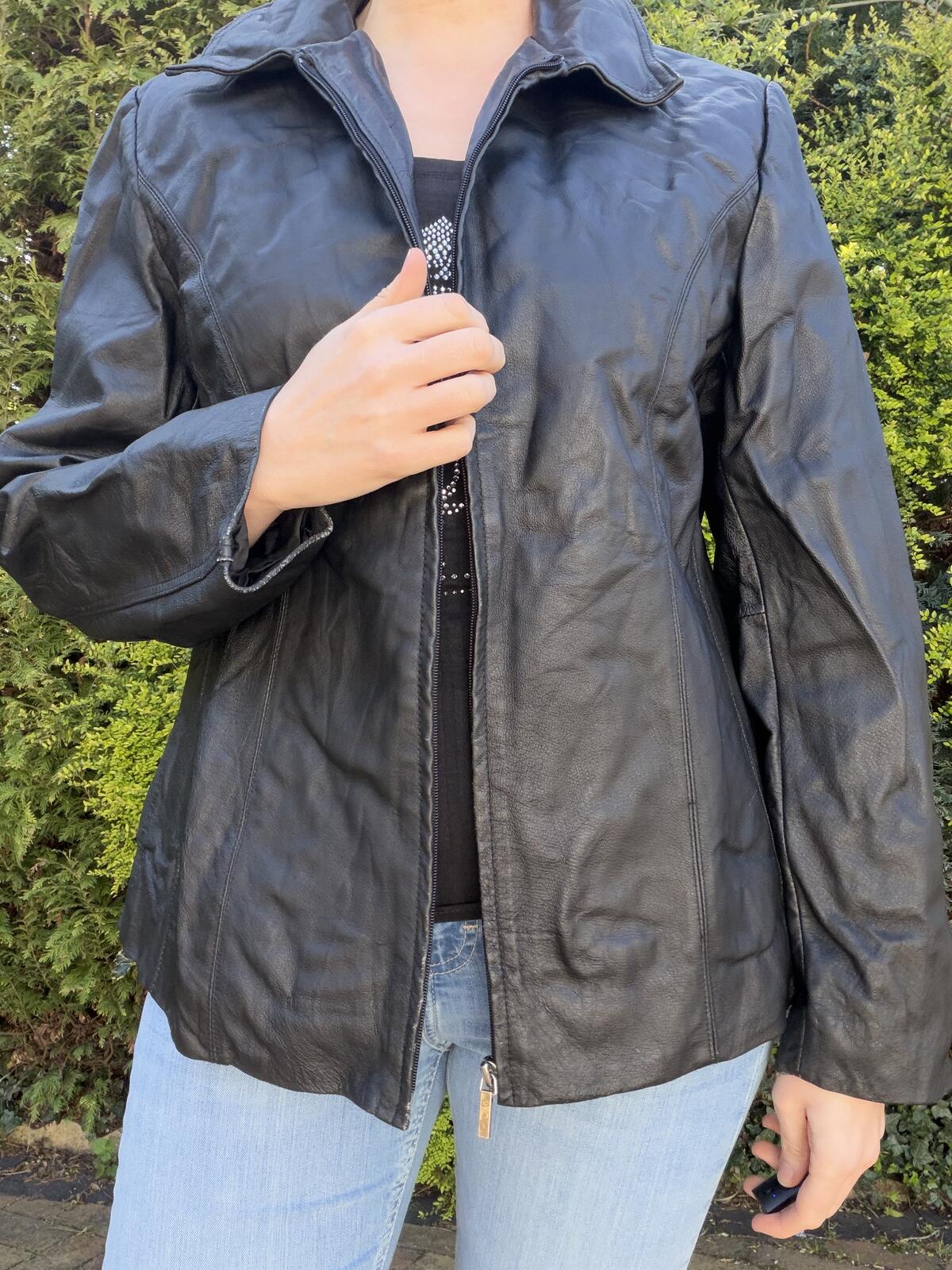 Black Leather Jacket with Zip Closure by Worthington Biker Festival coat size 16