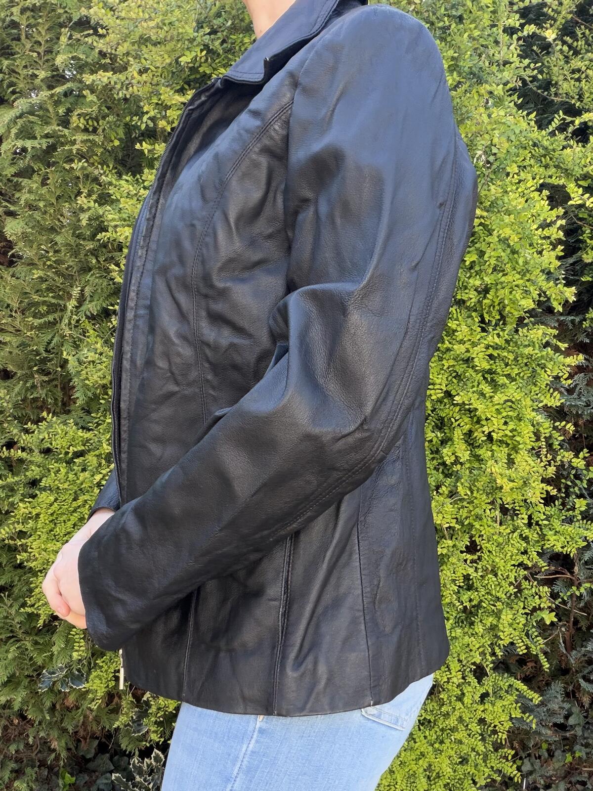 Black Leather Jacket with Zip Closure by Worthington Biker Festival coat size 16