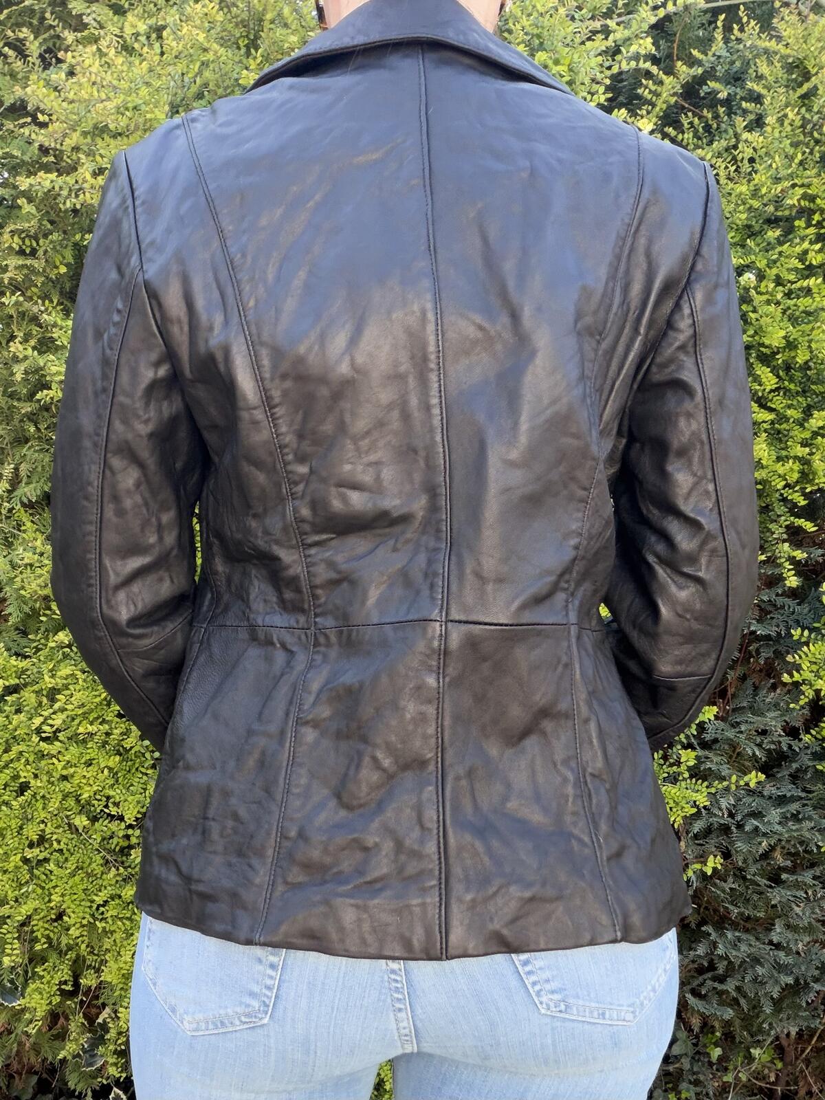 Black Leather Jacket with Zip Front by Nautica Biker Festival Coat Size 12