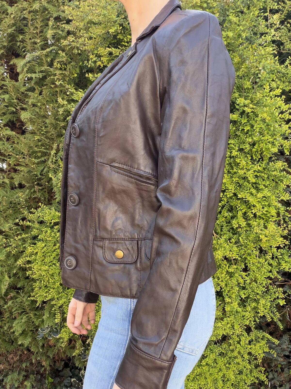 Brown Real Leather Jacket Blazer Size 10 By Metro 7 Tailored Fit