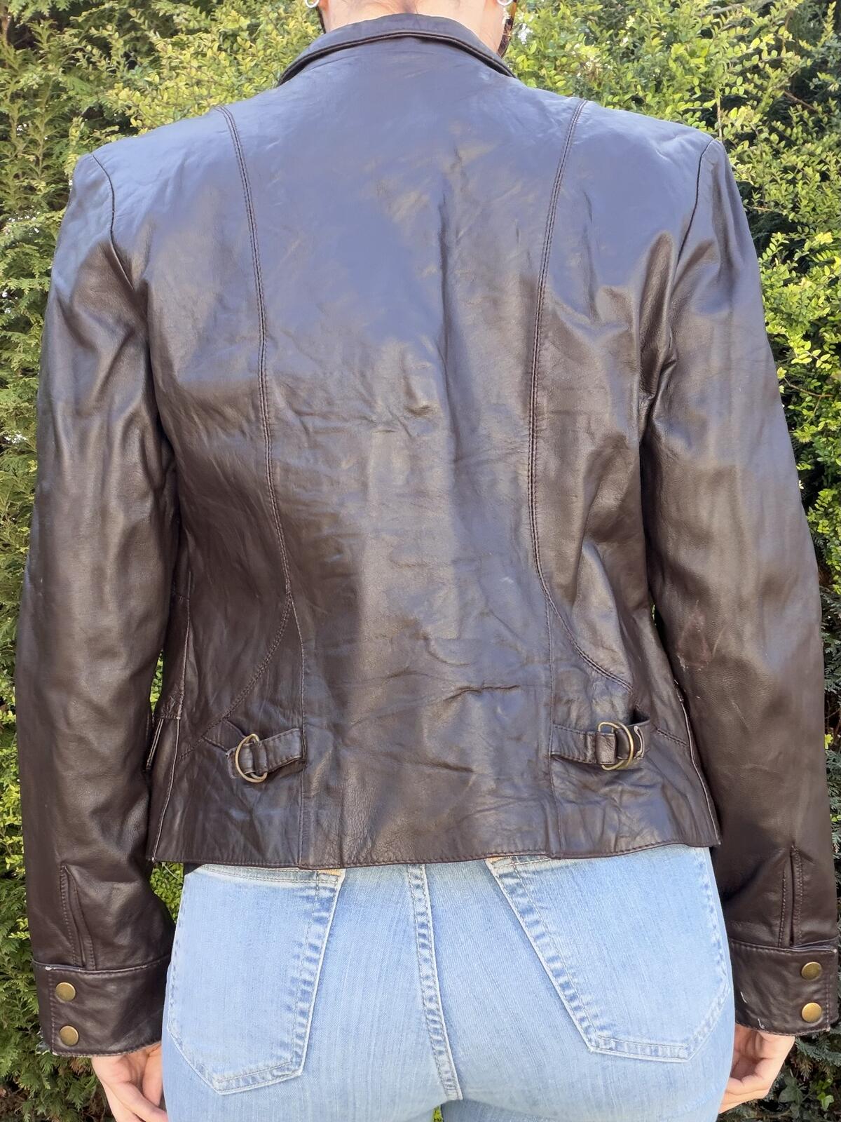 Brown Real Leather Jacket Blazer Size 10 By Metro 7 Tailored Fit