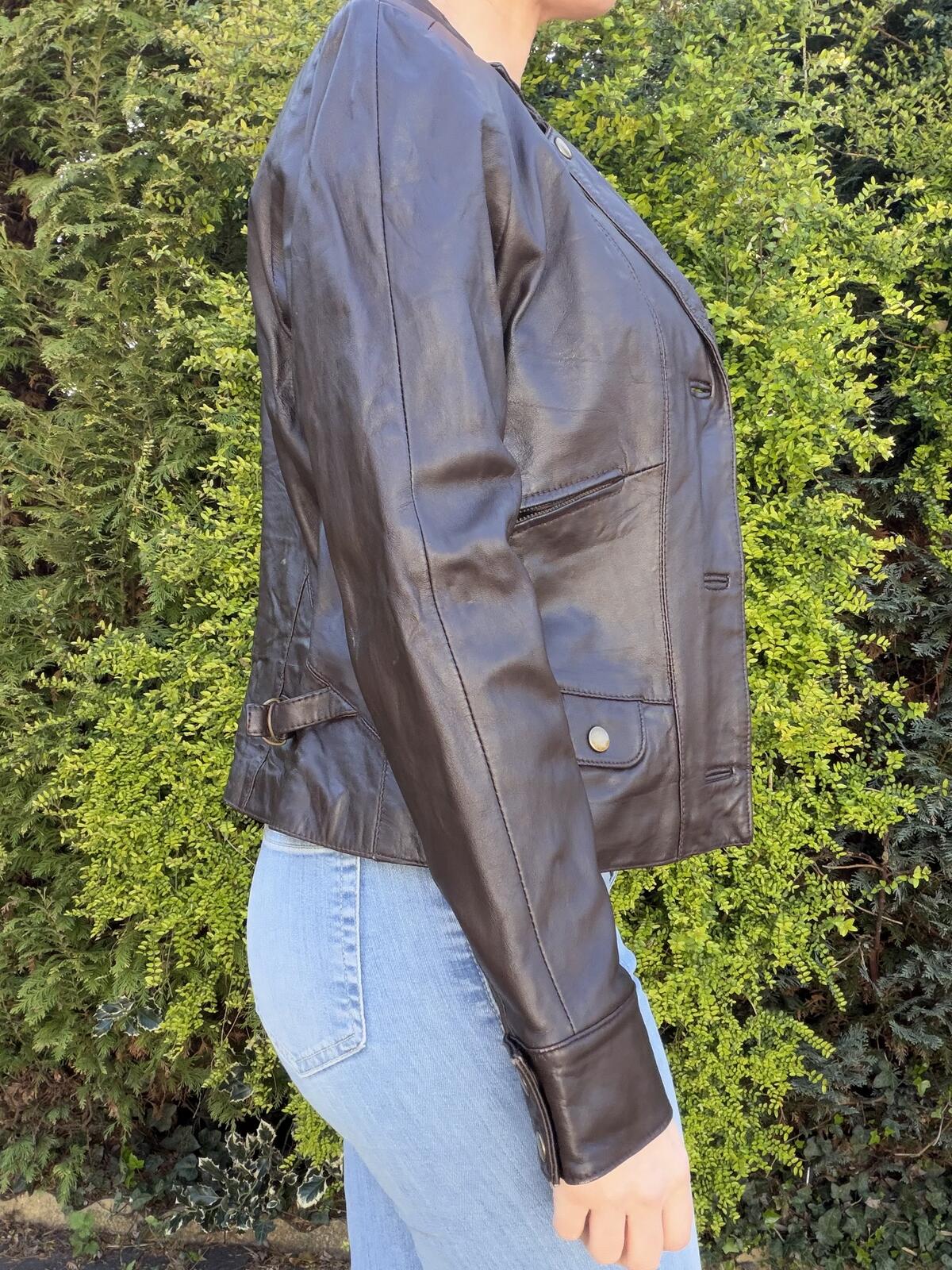 Brown Real Leather Jacket Blazer Size 10 By Metro 7 Tailored Fit