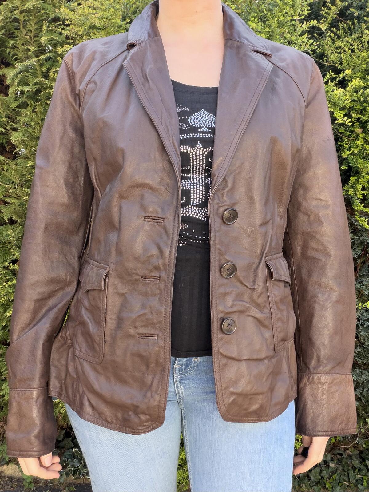 Brown Leather Jacket Blazer By Covingtion Size XL 16 to 18
