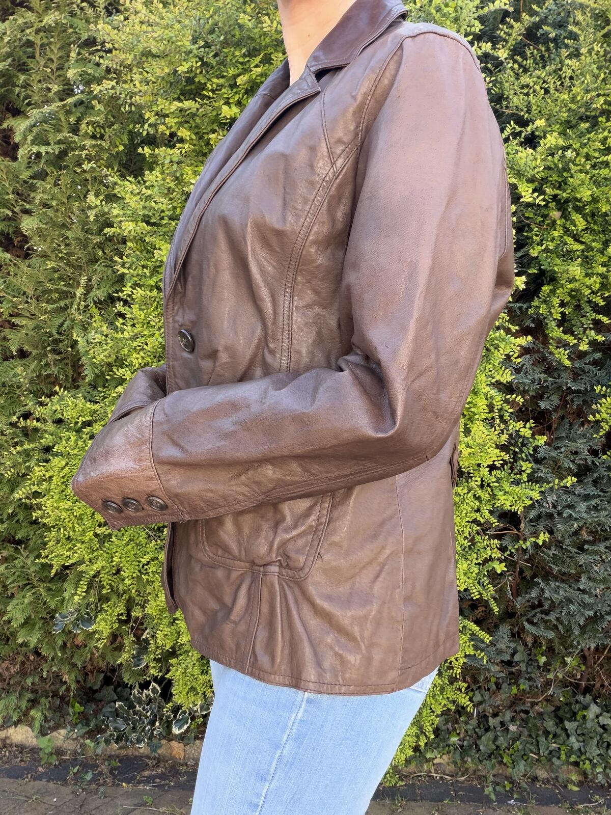 Brown Leather Jacket Blazer By Covingtion Size XL 16 to 18