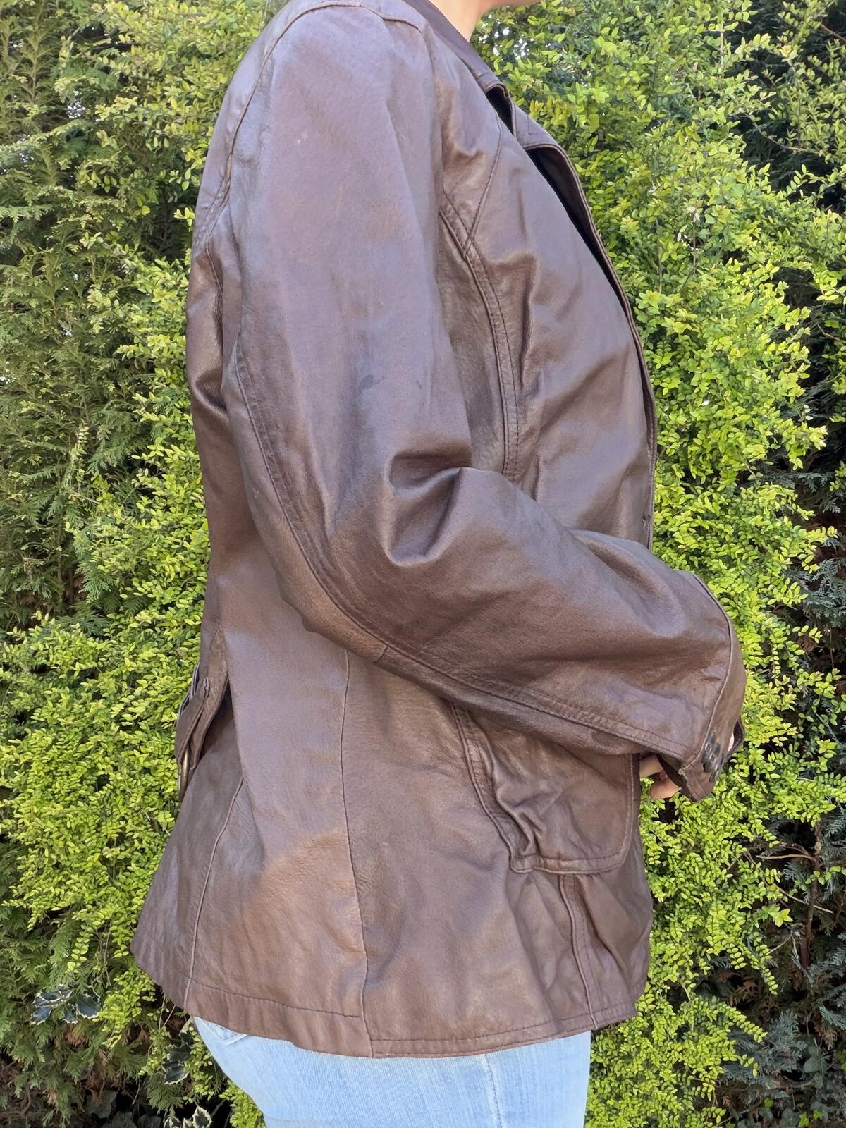 Brown Leather Jacket Blazer By Covingtion Size XL 16 to 18