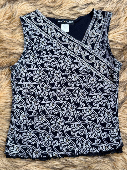 Vintage Y2K Cami Top Black Market Embellished Sleeveless Top size 8