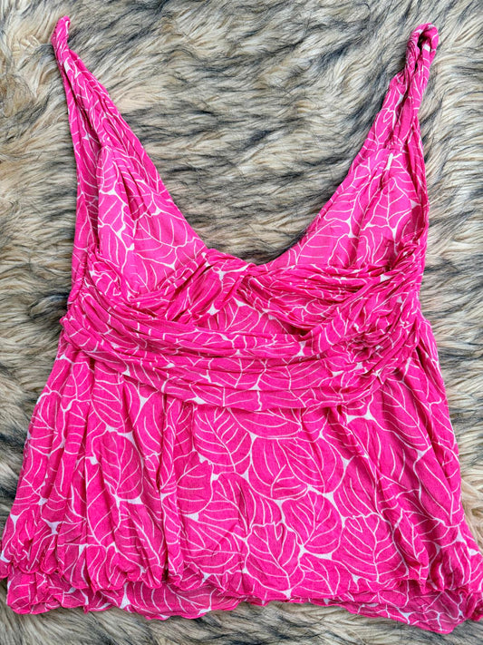 vintage Y2K cami top by Diane Von Furstenberg Pink Leaf Print Silk size M 10 12