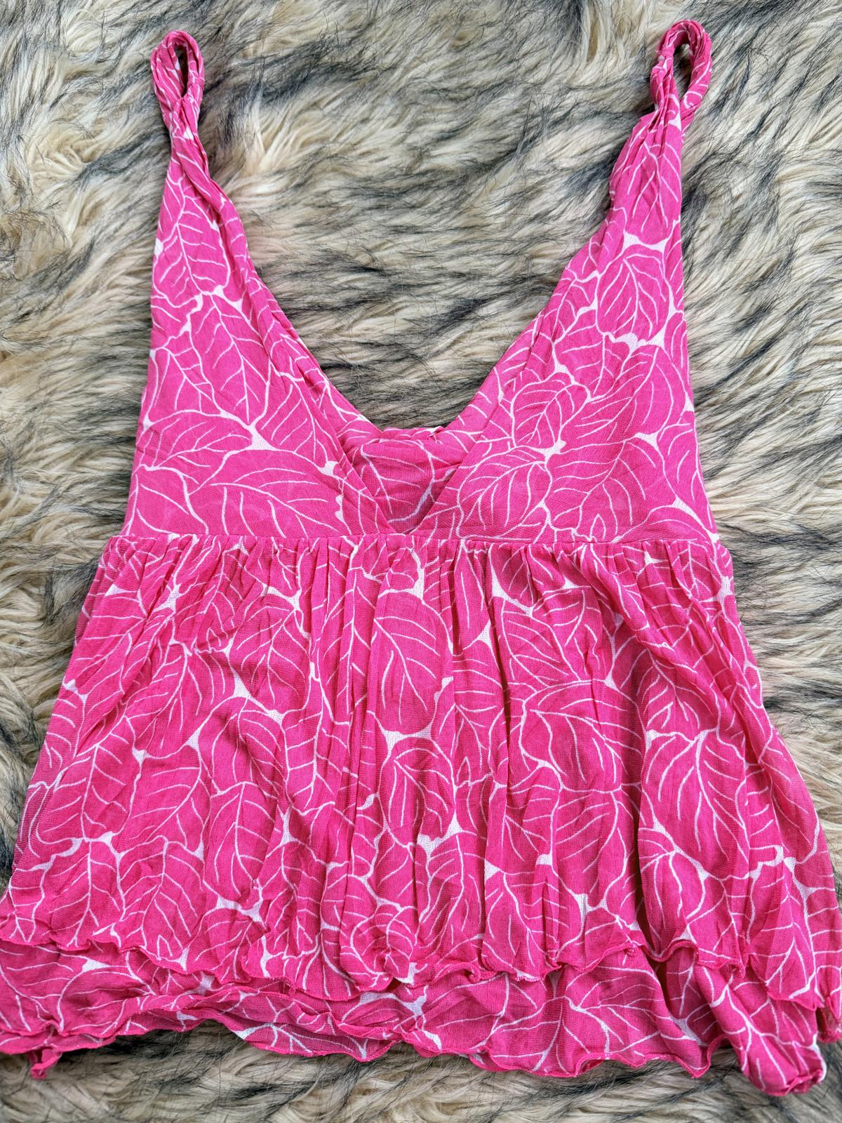 vintage Y2K cami top by Diane Von Furstenberg Pink Leaf Print Silk size M 10 12
