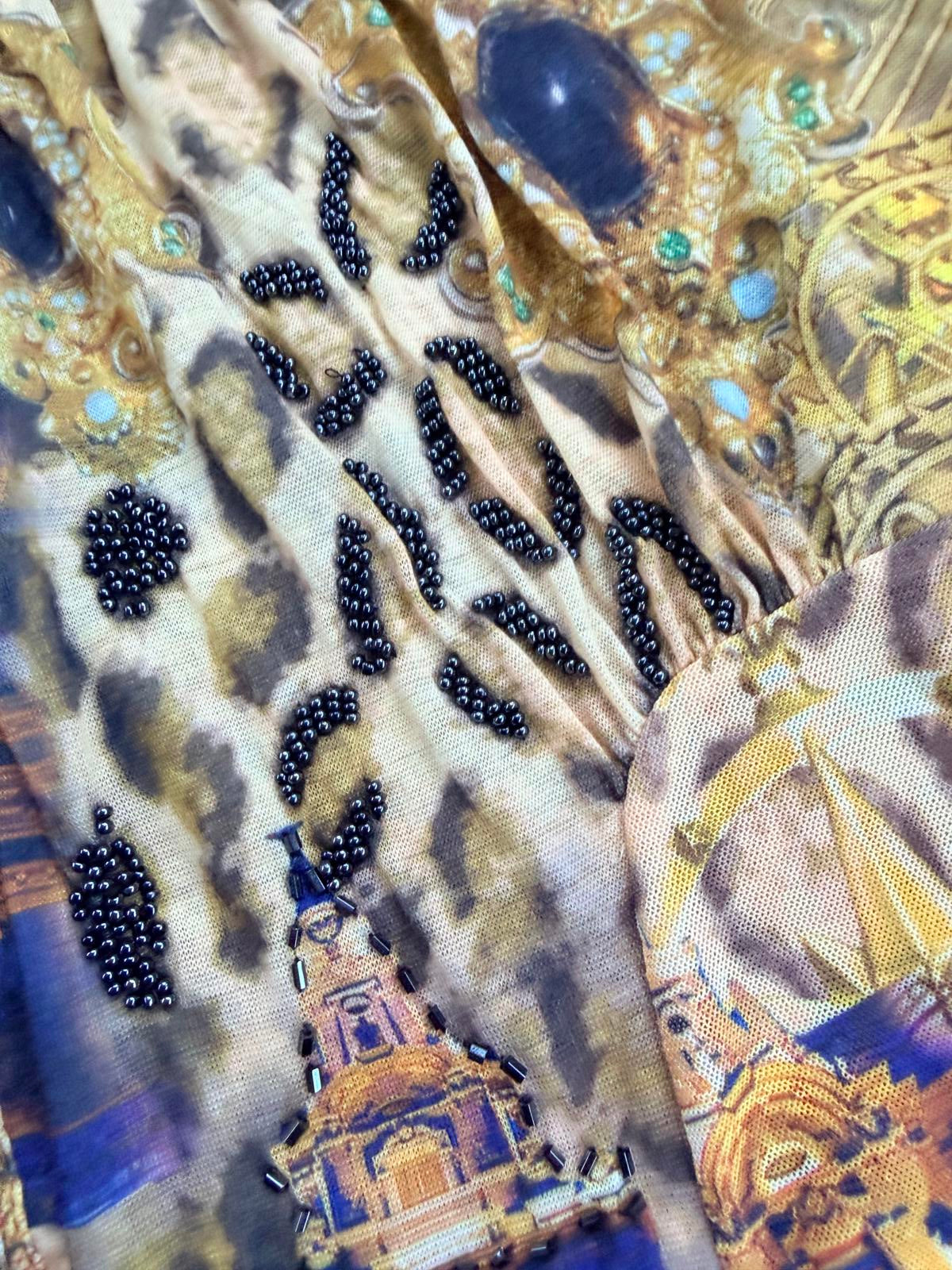 Vintage Y2k beaded top Alberto Makali Short Sleeve animal print button tshirt L