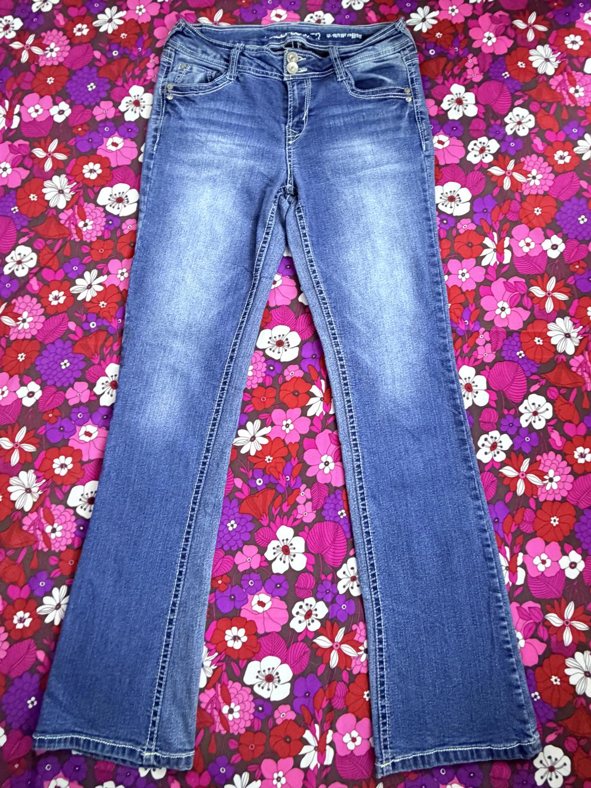 Vintage Y2K WILDFLOWER Jeans Blue Bootcut with Embroidered Pockets 12 W30 L32