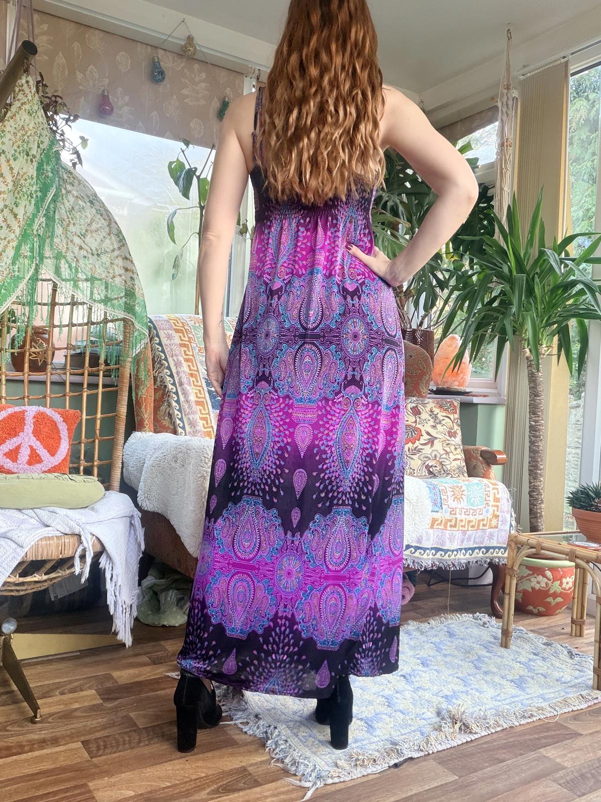 Summer Paisley Maxi Dress purple size 10 12 boho hippie long festival outfit