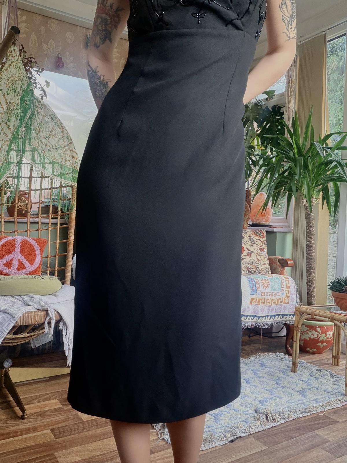 Vintage 1990s cocktail dress size 12 Elegant Black Midi Dress with Beaded Detail