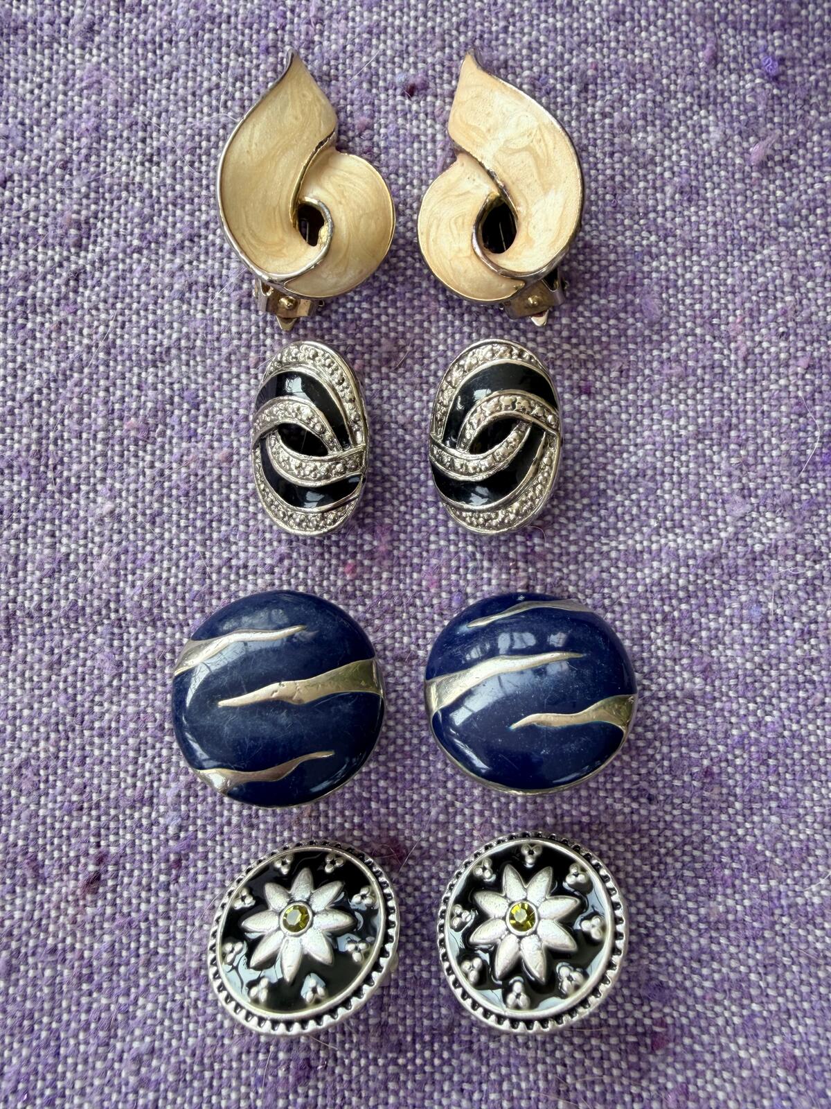 Vintage Clip On Earrings Set of 4 1980s chunky Jewellery Bundle