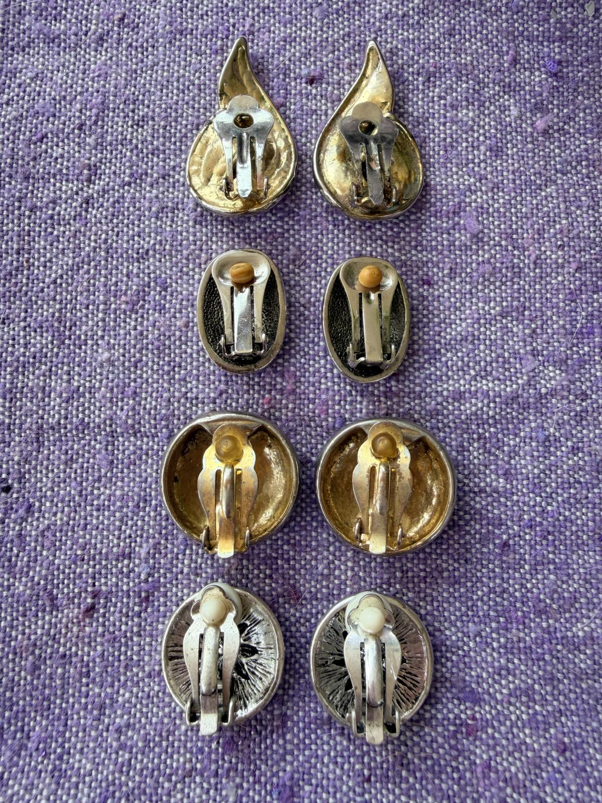 Vintage Clip On Earrings Set of 4 1980s chunky Jewellery Bundle
