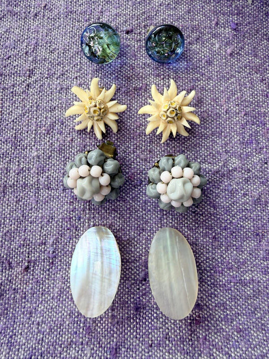 Vintage Clip On Earrings Set of 4 Whimsical Jewellery Bundle