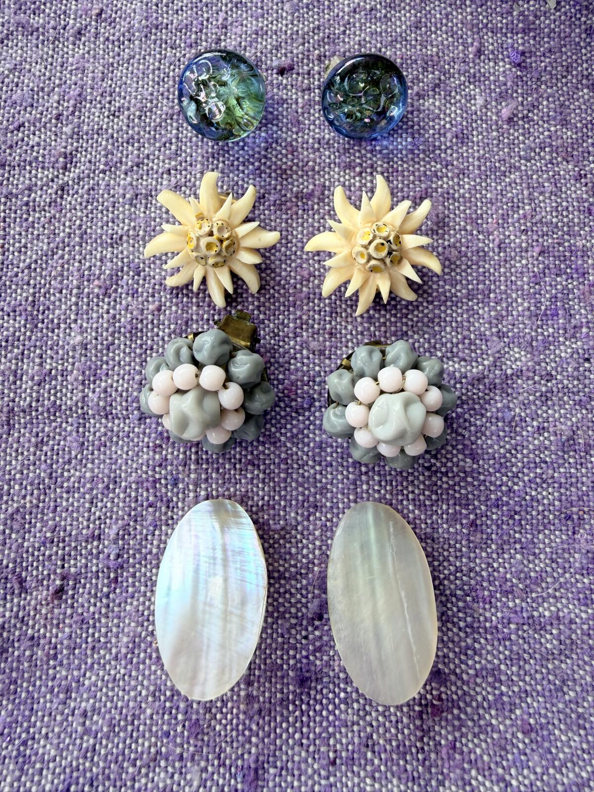 Vintage Clip On Earrings Set of 4 Whimsical Jewellery Bundle