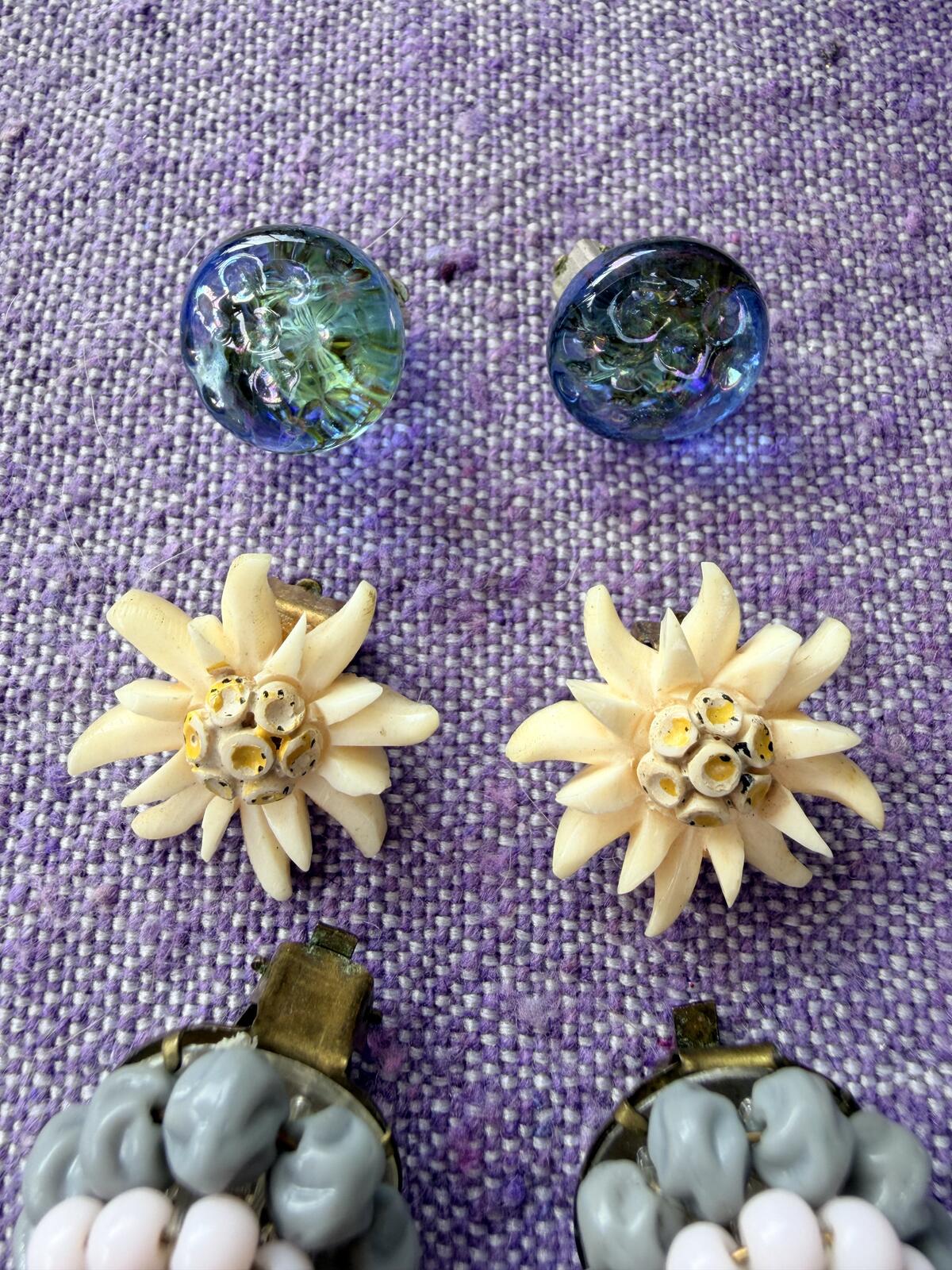 Vintage Clip On Earrings Set of 4 Whimsical Jewellery Bundle