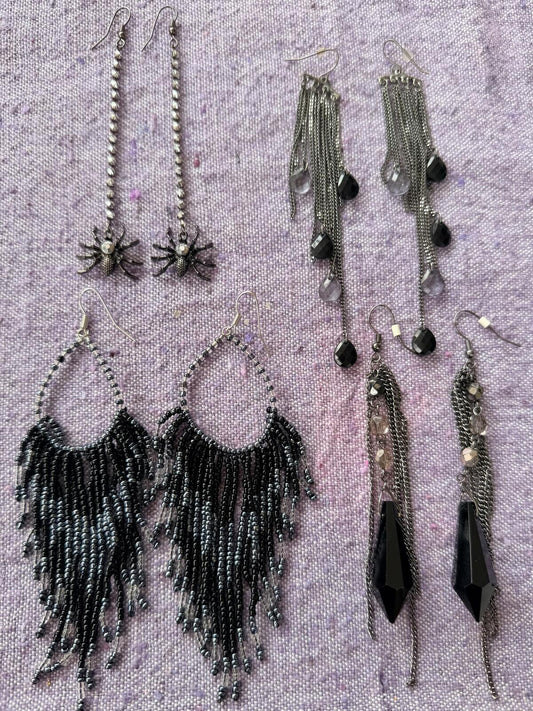 Bundle of Dangle Earrings Set of 4 Pairs of Black and Silver Gothic Jewellery