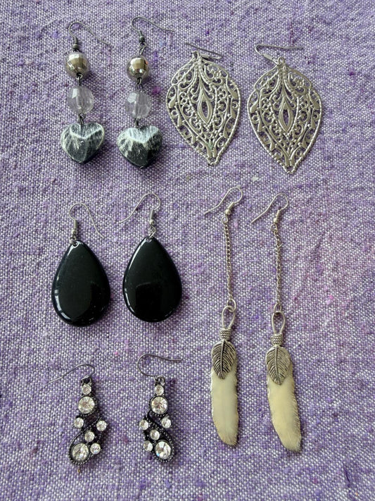 Set of 5 Pairs of Mixed Style Earrings Hippie Boho Festival Bundle