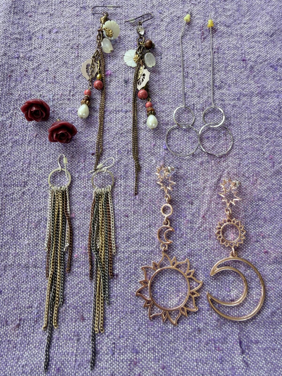 Bundle of Dangly Earrings Set of 5 Pairs of Mixed Style Earrings