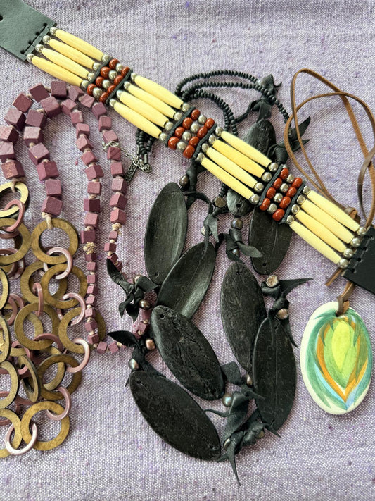 Vintage Wooded Necklace set Boho Hippie Festival Necklaces and Choker Set