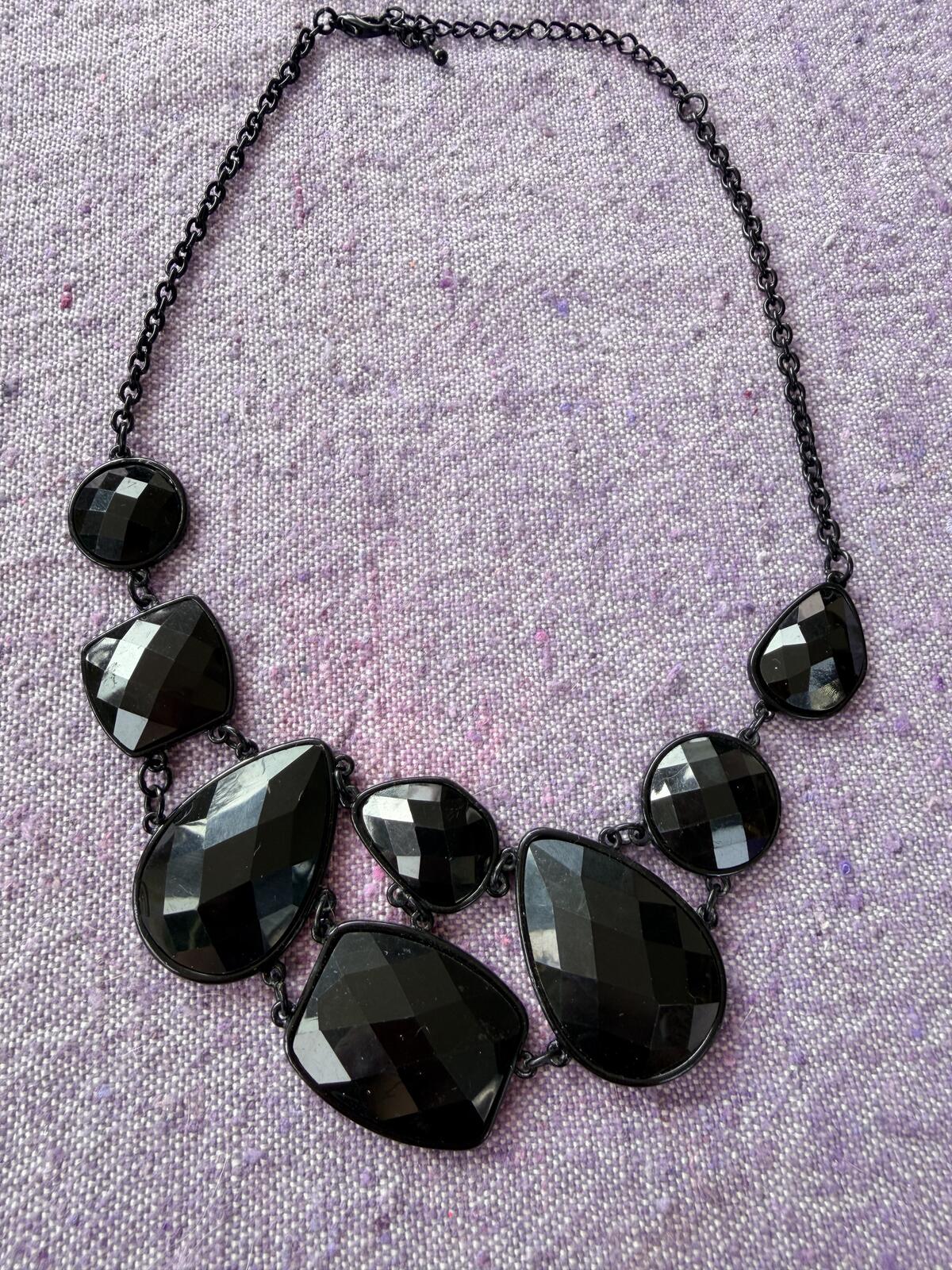 Vintage Necklaces Set of 5 Black Statement Jewellery with Mixed Chain Styles