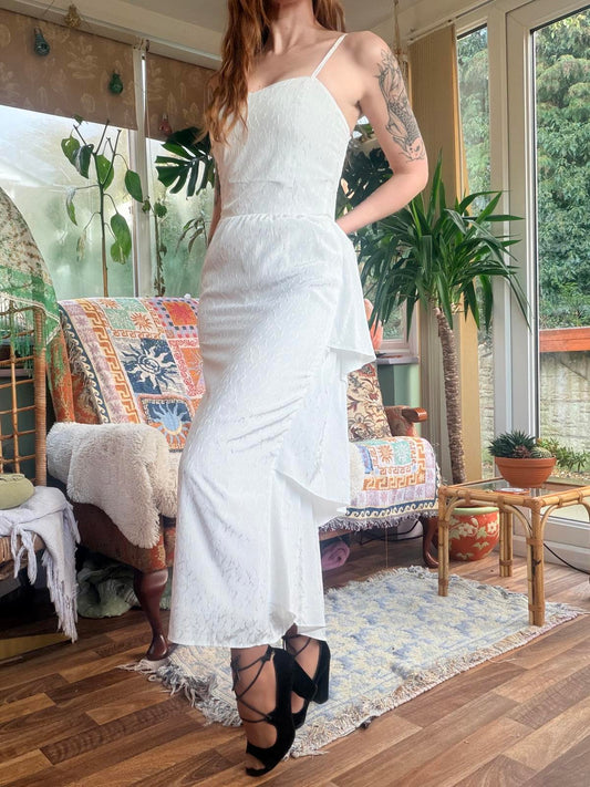 Vintage 1980s layered dress White size 10 Midi Ruffle Detail Spaghetti Straps