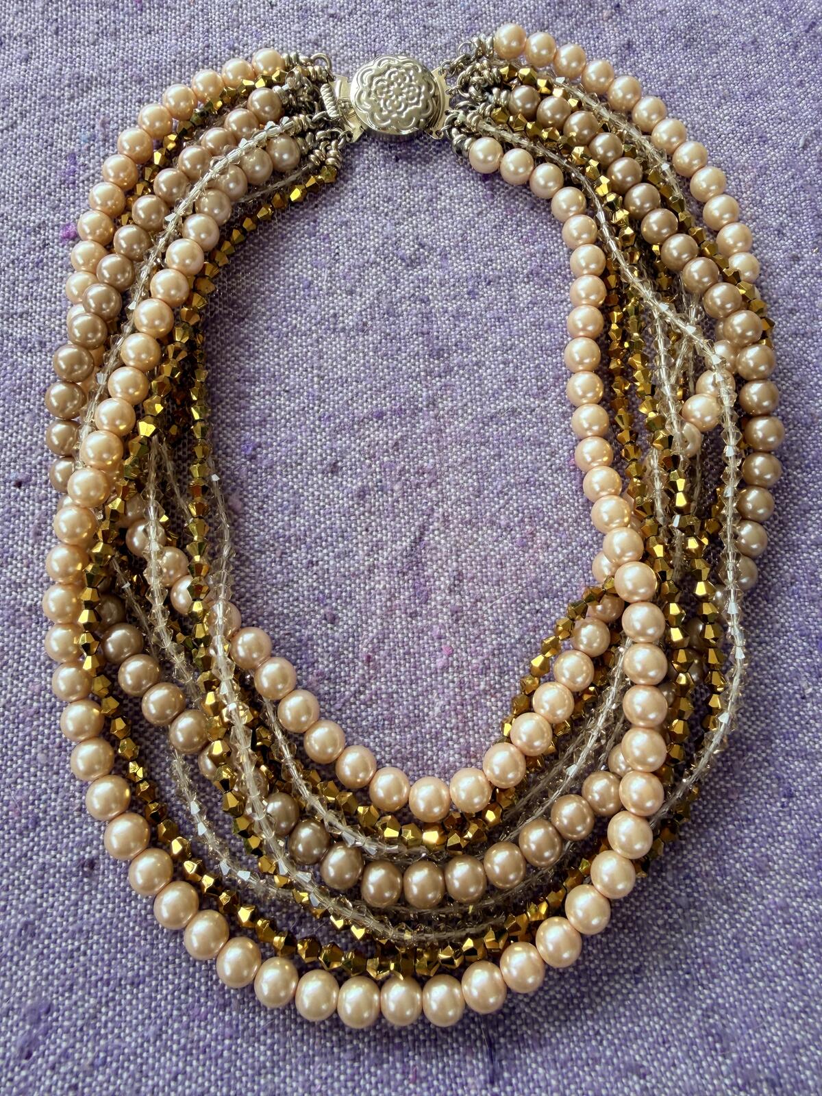 Vintage Necklaces set of 2 Multi Strand Beaded Necklace with Faux Pearl bundle