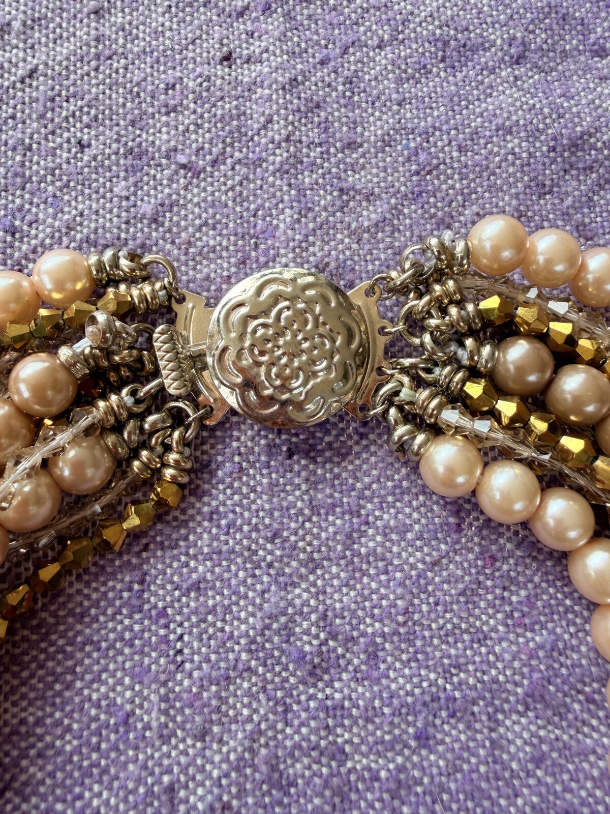 Vintage Necklaces set of 2 Multi Strand Beaded Necklace with Faux Pearl bundle