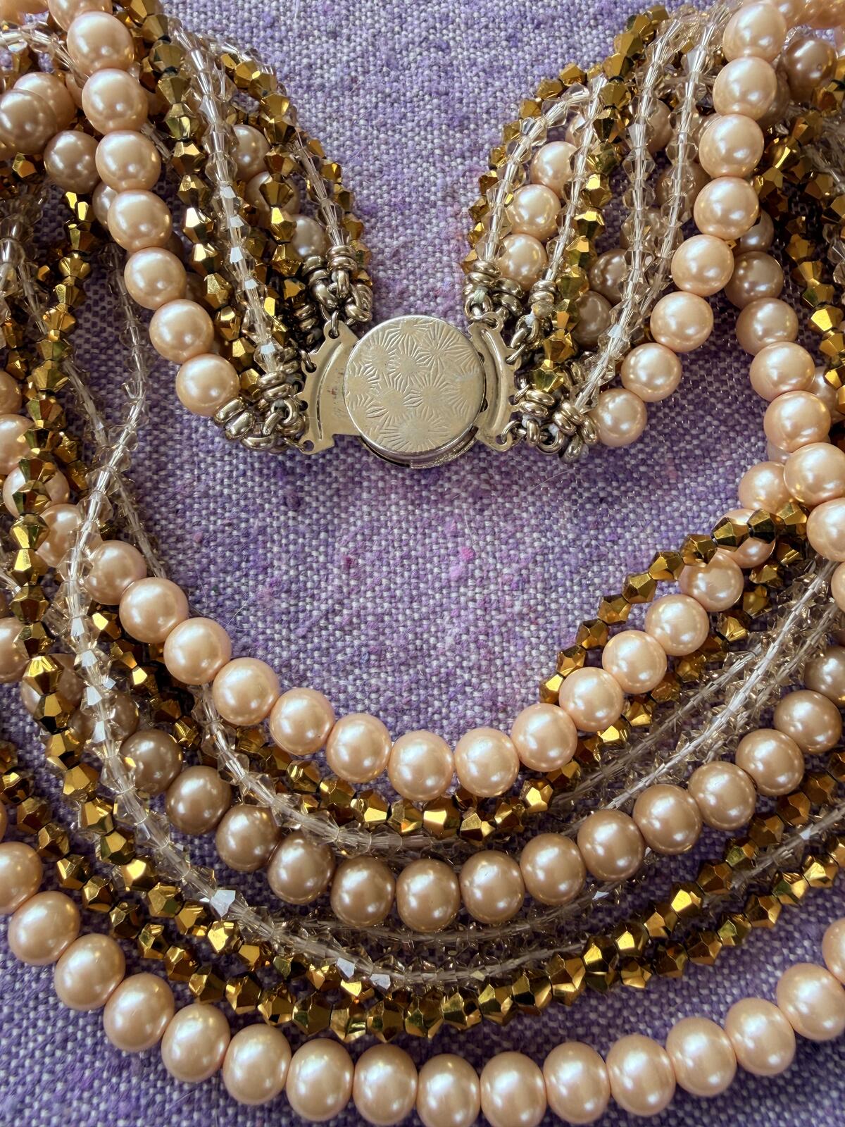 Vintage Necklaces set of 2 Multi Strand Beaded Necklace with Faux Pearl bundle