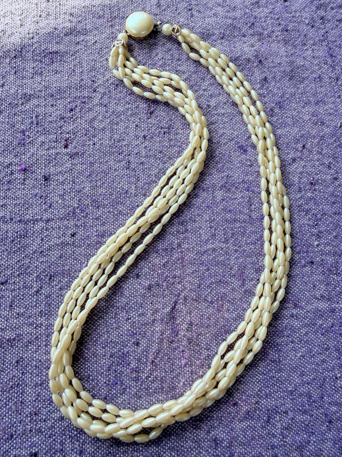 Vintage Necklaces set of 2 Multi Strand Beaded Necklace with Faux Pearl bundle