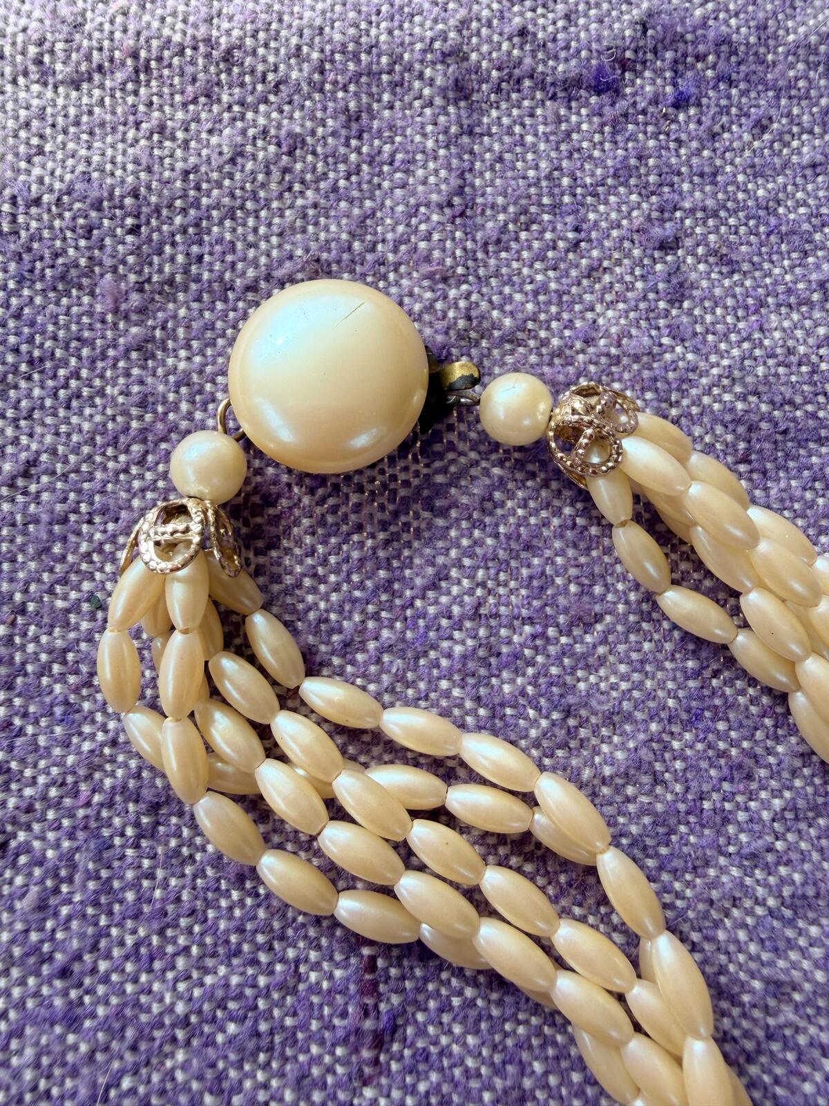 Vintage Necklaces set of 2 Multi Strand Beaded Necklace with Faux Pearl bundle