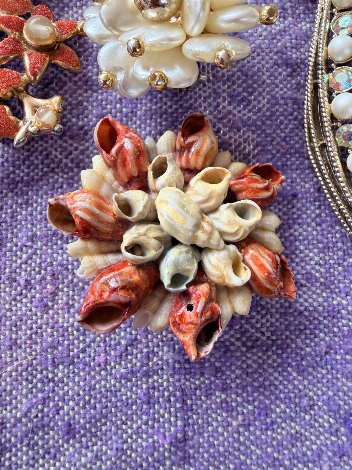 Vintage Brooches Set of 5 bundle with Shells and Pearls whimsical jewellery