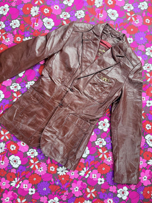 Vintage 1980s Leather Jacket by Etienne Aigner Burgundy Tailored Blazer coat 8