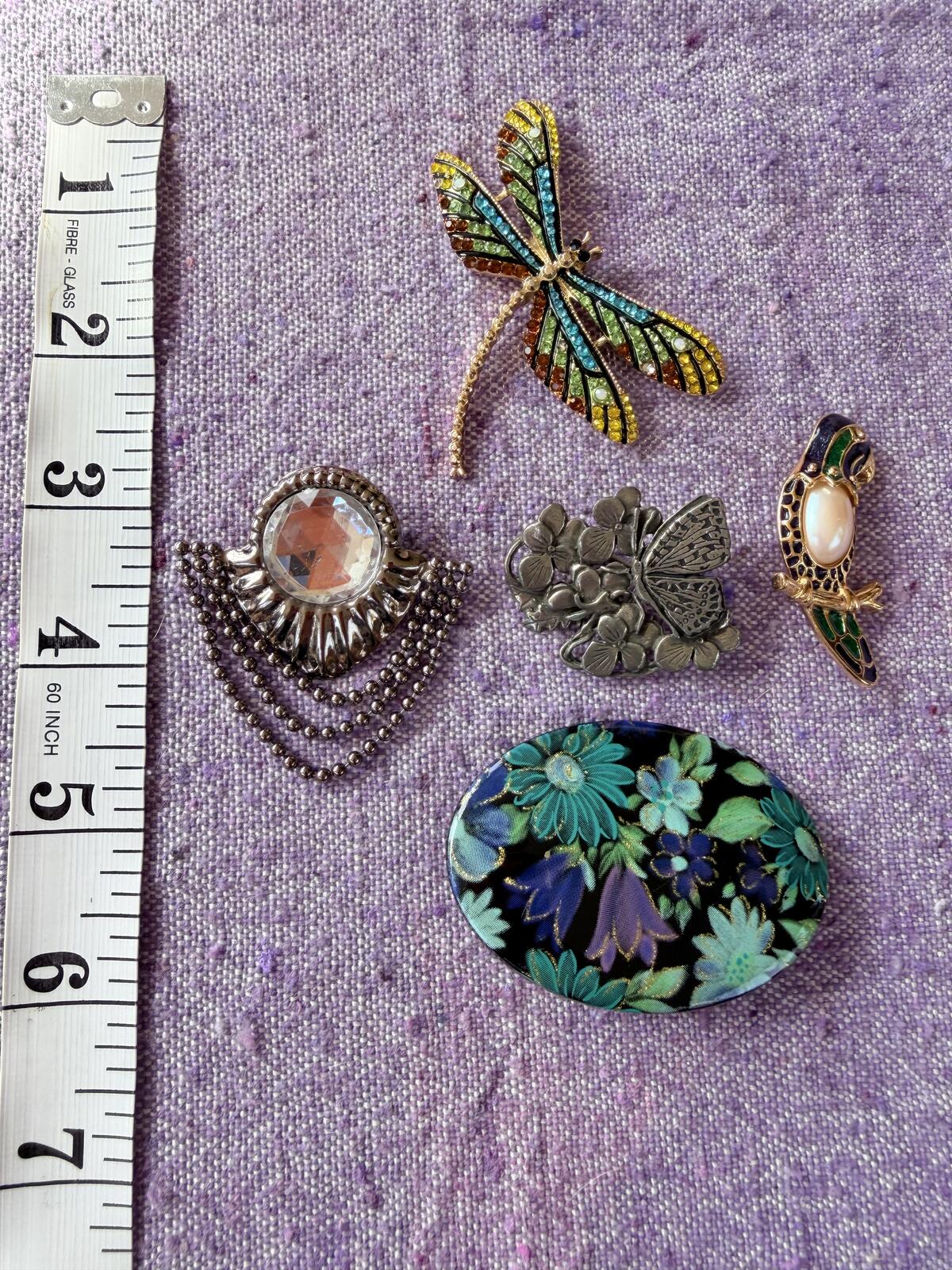 Vintage Brooches Set of 5 bundle whimsical flower butterfly dragonfly whimsy